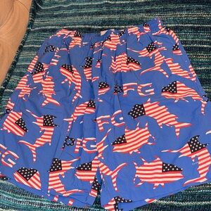 USA Patriotic Shark Print Men’s Swim Shorts - Red / White / Blue